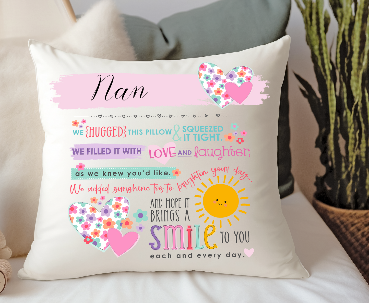 Personalised Linen Cushion Mum Mother's day Nan Nanny 40x40cm Linen Cushion with Filling