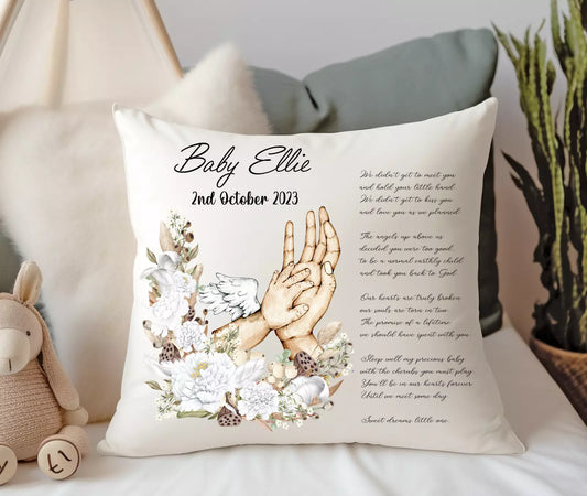 Personalised Linen Cushion Baby Loss Angel Wings 40x40cm