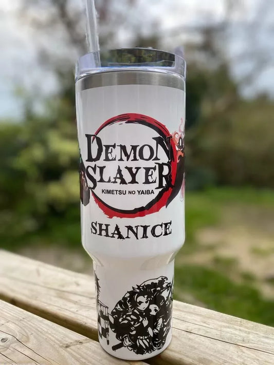 Personalised Stanley style Tumbler 40oz with Handle Hot Cold Drink Demon Slayer Design