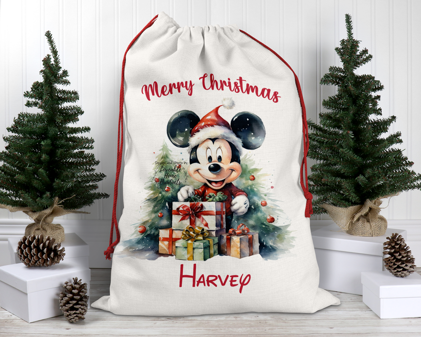Personalised Mickey Linen Drawstring Sack Perfect Present Sack
