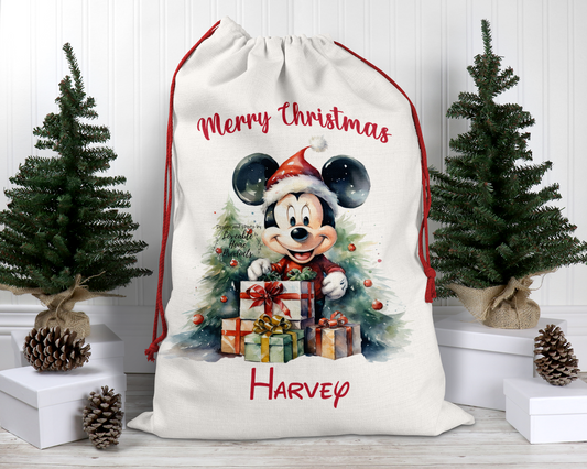 Personalised Mickey Linen Drawstring Sack Perfect Present Sack