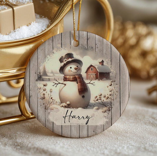 Personalised Ceramic Ornament Christmas Name Snowman Ornament Keepsake 7cm Tree Gift