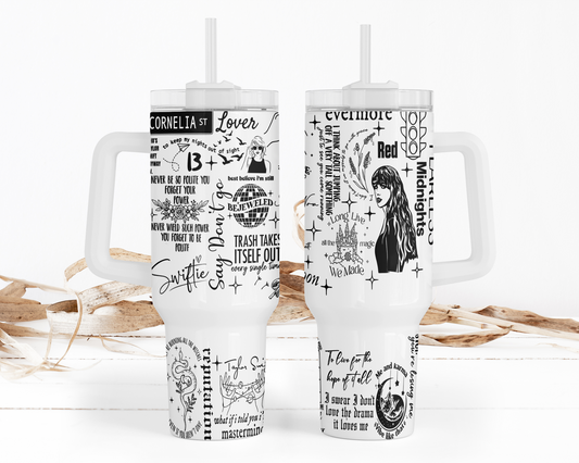 Personalised Stanley style Tumbler 40oz with Handle Hot Cold Drink Swiftie Design