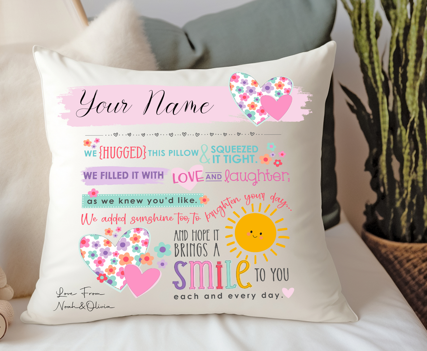 Personalised Linen Cushion Mum Mother's day Nan Nanny 40x40cm Linen Cushion with Filling